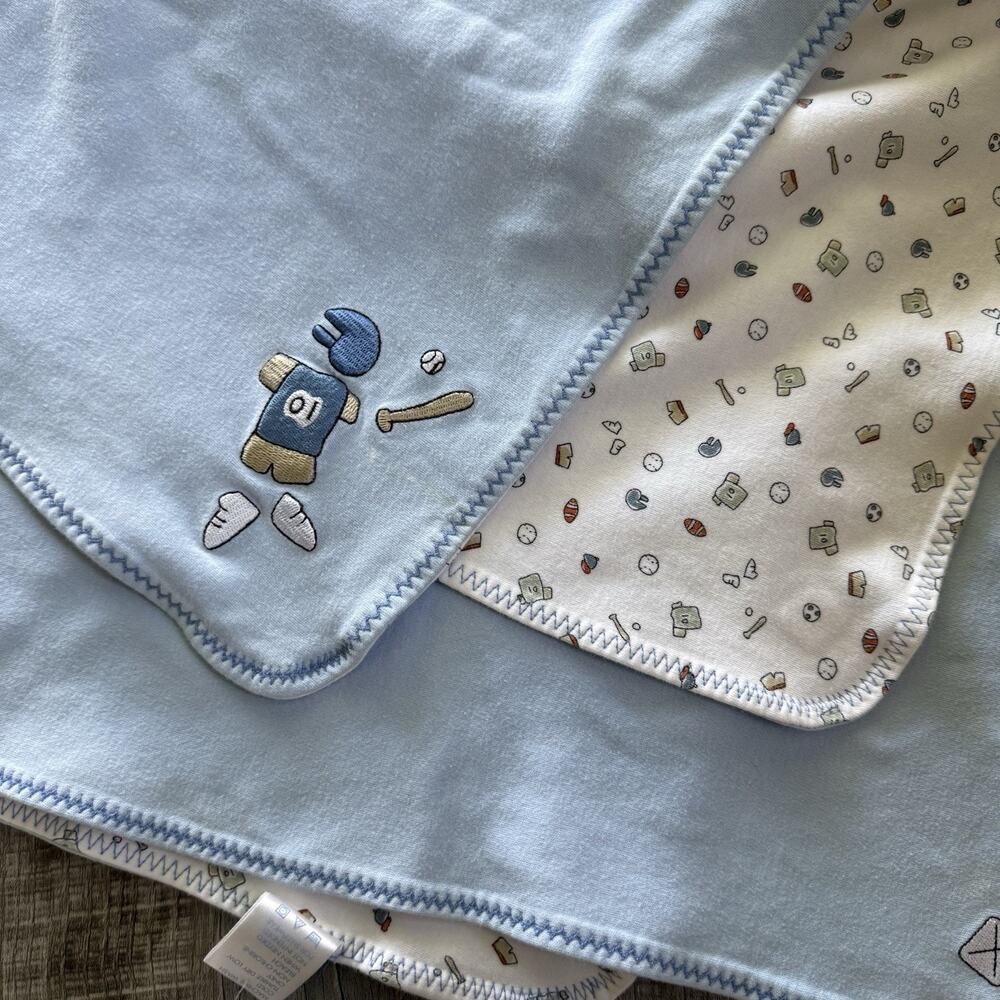 Vintage Baby Boy Gymboree Baby Baseball Sports Blanket Reversible HTF 2001 Lovey